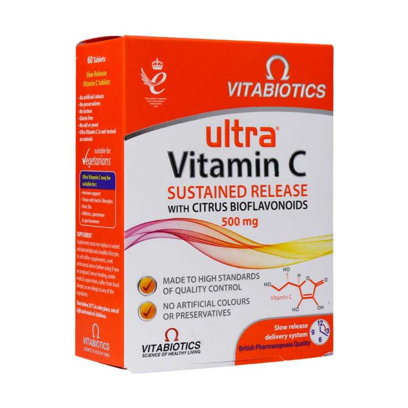 قرص اولترا ویتامین C 500 میلی گرم ویتابیوتیکس |۶۰ عدد|سلامت سیستم ایمنی بدن